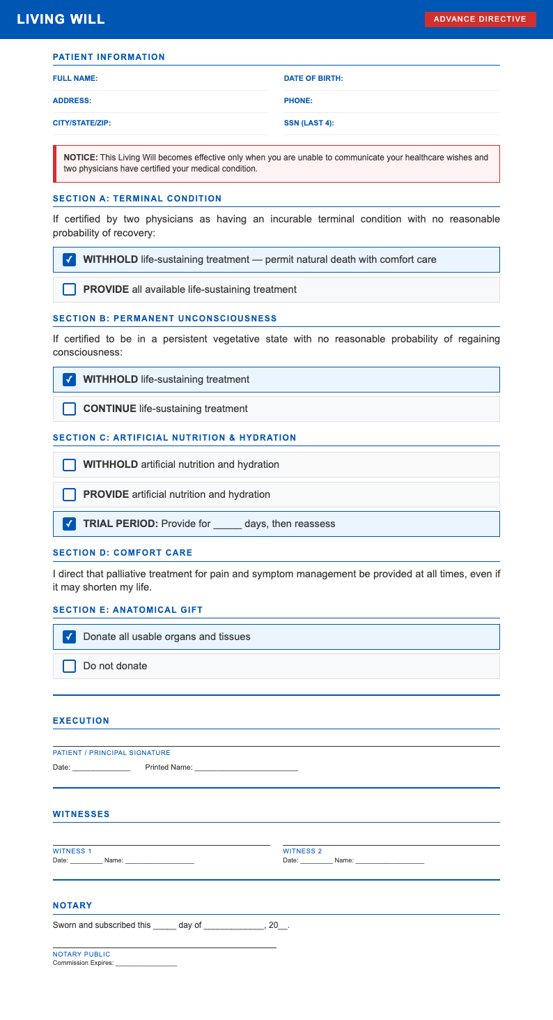 Medical Report Standard living will